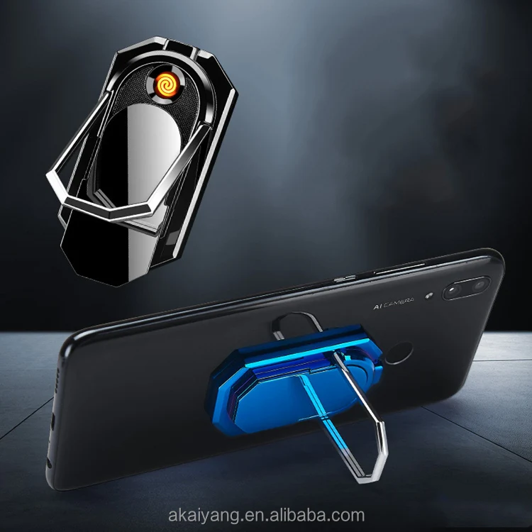 Multifunctional USB charging mobile phone holder ring buckle With Lighter